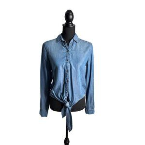 Beachlunchlounge Women's Chambray Tie Front Blouse XS NWT